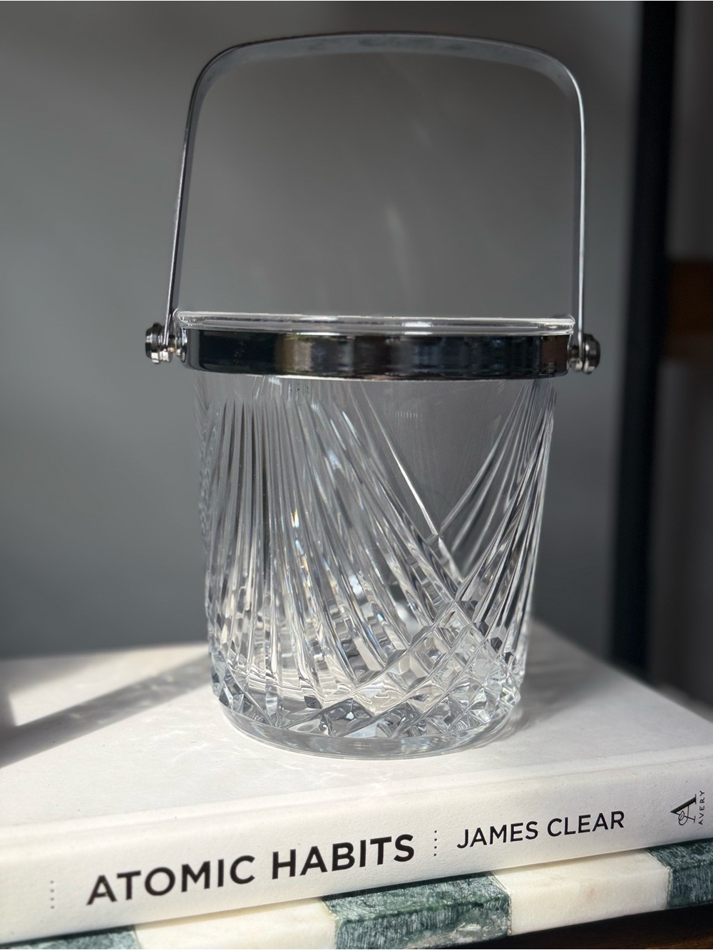Crystal Ice Bucket with Silver Handle - Clear